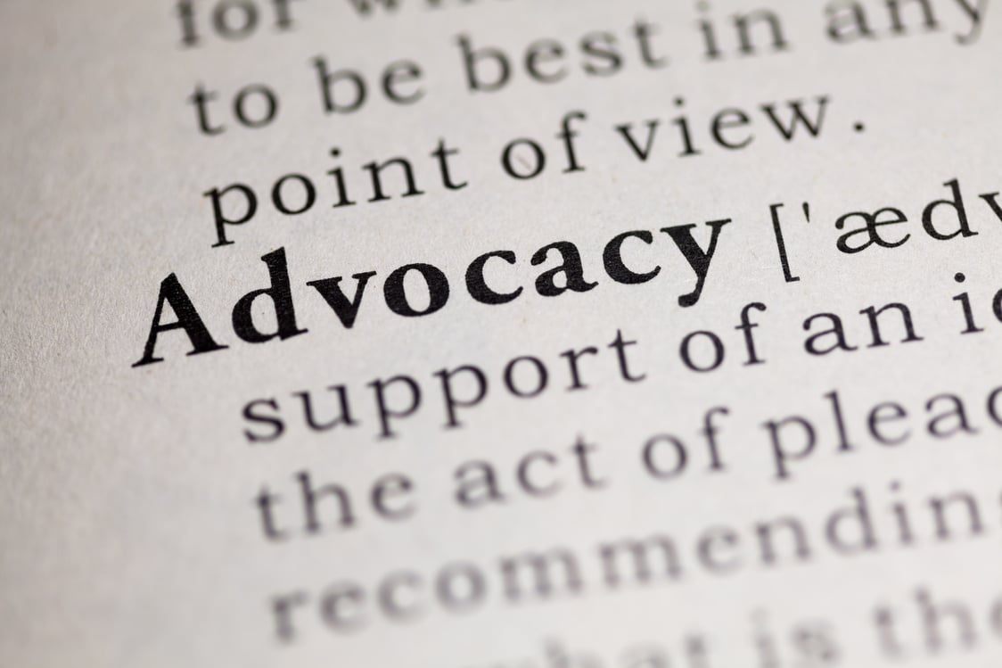 Background of text with the word Advocacy in bold